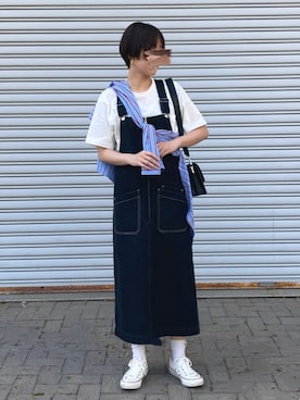 「RAGEBLUE（レイジブルー）のアイテム（ジャンパースカート）」を使った、kanamonさん（レディース・165cm）の春コーディネート