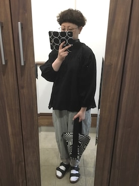 「UNIQLO（ユニクロ）のソフトコットンギャザーブラウス（7分袖）（シャツ/ブラウス）」を使った、透さん（レディース・154cm）の夏コーディネート