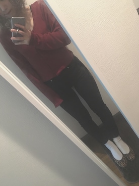 「GU（ジーユー）のアイテム（その他パンツ、ブラック系）」を使った、sayakaさん（レディース・152cm）の冬コーディネート