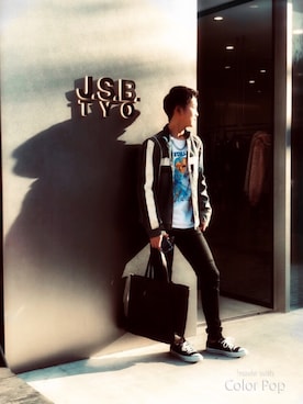 「DOLCE&GABBANA（ドルチェアンドガッバーナ）のアイテム（ライダースジャケット）」を使った、ゆうとさん（メンズ・177cm）の冬コーディネート