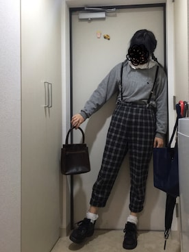 「SPINNS（スピンズ）のアイテム（サスペンダー）」を使った、とりさん（レディース・165cm）の春コーディネート