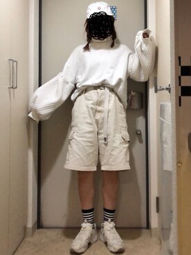 「ボーダーソックス」｜「アイテム（スウェット）」を使った、とりさん（レディース・165cm）の春コーディネート