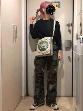 「迷彩パンツ」｜「アイテム（ニット/セーター）」を使った、とりさん（レディース・165cm）の冬コーディネート