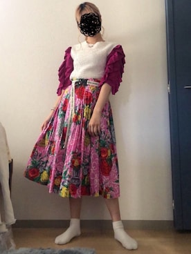 「袖フリル」｜「アイテム（アクセサリー）」を使った、とりさん（レディース・165cm）の春コーディネート