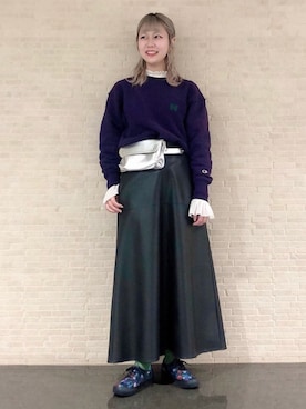 「Aラインスカート」｜「アイテム（スウェット）」を使った、とりさん（レディース・165cm）の冬コーディネート