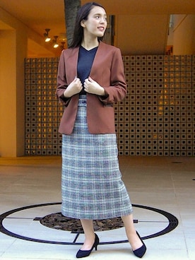 「COMME CA ISM（コムサイズム）のアイテム（ノーカラージャケット）」を使った、COMME CA ISM STAFFさん（レディース・162cm）の秋コーディネート