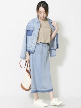 「ブリーチデニム」｜「アイテム（ブルゾン）」を使った、COMME CA ISM STAFFさん（レディース・164cm）の夏コーディネート