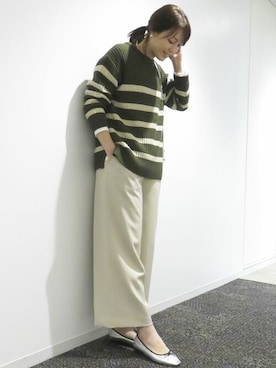 「ボーダーニット」｜「アイテム（バレエシューズ）」を使った、COMME CA ISM STAFFさん（レディース・168cm）の冬コーディネート