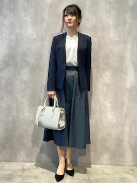 「COMME CA ISM（コムサイズム）のアイテム（ノーカラージャケット）」を使った、COMME CA ISM STAFFさん（レディース・160cm）の冬コーディネート