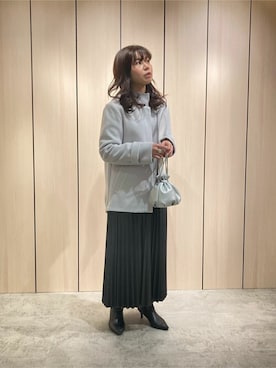 「COMME CA ISM（コムサイズム）のアイテム（ノーカラーコート）」を使った、COMME CA ISM STAFFさん（レディース・154cm）の冬コーディネート