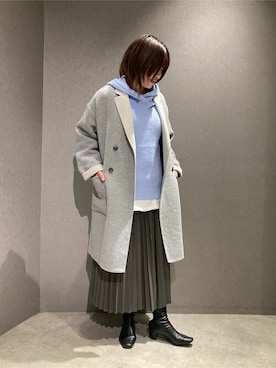 「レザースカート」｜「アイテム（チェスターコート）」を使った、COMME CA ISM STAFFさん（レディース・161cm）の冬コーディネート