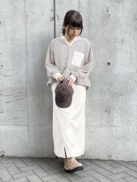 「ONIGIRI（オニギリ）のアイテム（キャップ）」を使った、COMME CA ISM STAFFさん（レディース・157cm）の冬コーディネート