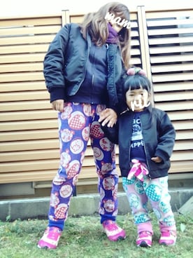 「UNIQLO（ユニクロ）のアイテム（ナイロンジャケット）」を使った、rii&mm（相互）さん（キッズ・90cm）の冬コーディネート