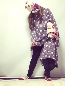「グラグラ」｜「アイテム（ニットキャップ/ビーニー）」を使った、rii&mm（相互）さん（キッズ・90cm）の冬コーディネート