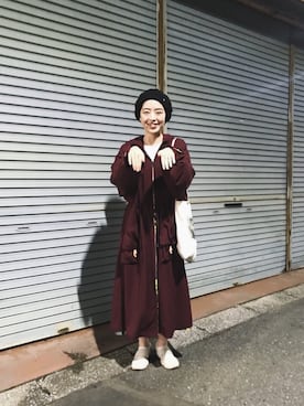 「フードコート」｜「アイテム（ハンチング/ベレー帽）」を使った、mamiさん（レディース・155cm）の秋コーディネート