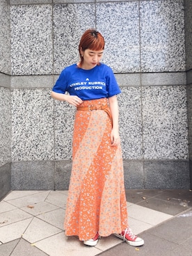 「VINTAGE（ヴィンテージ）のアイテム（スカート）」を使った、mamiさん（レディース・155cm）の夏コーディネート