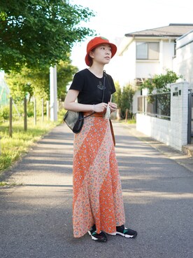 「LABRAT（ラブラット）のアイテム（帽子）」を使った、mamiさん（レディース・155cm）の夏コーディネート