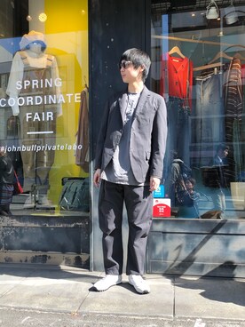 「Johnbull Private labo（ジョンブルプライベートラボ）のアイテム（テーラードジャケット）」を使った、shogoさん（メンズ・176cm）の春コーディネート