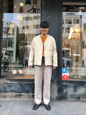「NICHOLAS DALEY（ニコラスデイリー）のアイテム（ノーカラージャケット）」を使った、shogoさん（メンズ・175cm）の夏コーディネート