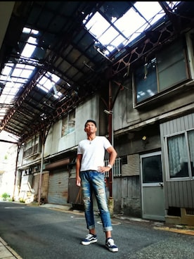 「5351 POUR LES HOMMES（ゴーサンゴーイチプールオム）のアイテム（デニムパンツ、ブルー系）」を使った、kenjimitsueさん（メンズ・187cm）の冬コーディネート