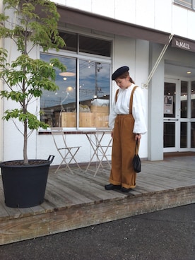 「prit（プリット）のアイテム（オールインワン・サロペット）」を使った、D_MALL児島さん（レディース・153cm）の秋コーディネート