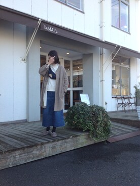 「アイテム（モカシン/デッキシューズ）」を使った、D_MALL児島さん（レディース・165cm）の冬コーディネート