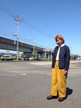 「ノーカラー」｜「アイテム（デニムジャケット）」を使った、D_MALL児島さん（レディース・153cm）の秋コーディネート