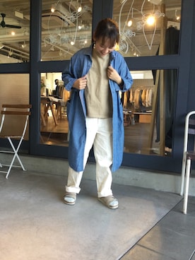 「OMNIGOD（オムニゴッド）のアイテム（シャツワンピース）」を使った、D_MALL児島さん（レディース・154cm）の春コーディネート