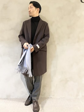 「アーバンリサーチドアーズ」｜「アイテム（チェスターコート）」を使った、horiguchiさん（メンズ・172cm）の冬コーディネート