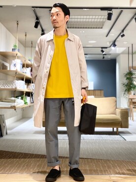 「アーバンリサーチ」｜「アイテム（ステンカラーコート）」を使った、horiguchiさん（メンズ・172cm）の春コーディネート