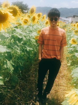 「ひまわり畑」｜「アイテム（スラックス）」を使った、Mr,beenさん（メンズ・166cm）の夏コーディネート