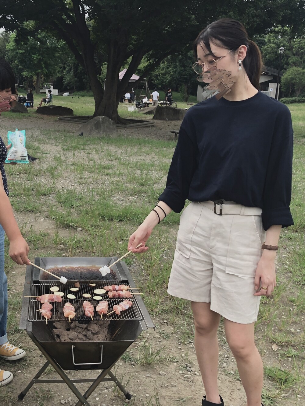 「GU、ROYAL PARTY、teva、BBQ、シンプル、春コーデ、ootd、高身長女子」｜「GUのアイテム（Tシャツ/カットソー、ブルー系）」を使った、 sakuraさん（レディース・172cm）の冬コーディネートの1枚目の写真