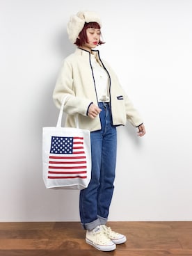 「星条旗」｜「アイテム（ブルゾン）」を使った、チョコビさん（レディース・154cm）の冬コーディネート
