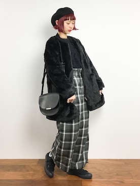 「アイテム（ハンチング/ベレー帽）」を使った、チョコビさん（レディース・154cm）の冬コーディネート
