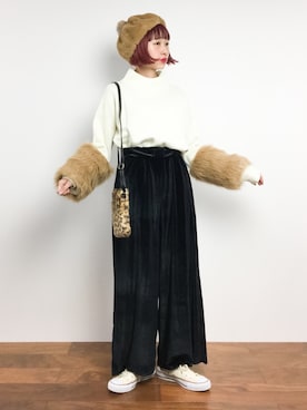 「あけおめ」｜「アイテム（パンツ）」を使った、チョコビさん（レディース・154cm）の冬コーディネート