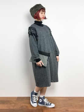 「あけおめ」｜「アイテム（帽子）」を使った、チョコビさん（レディース・154cm）の冬コーディネート