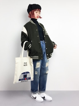 「Another Edition（アナザーエディション）のアイテム（スタジャン）」を使った、チョコビさん（レディース・154cm）の冬コーディネート