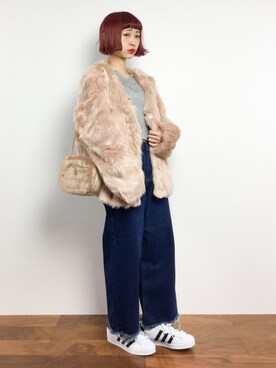 「ピンクベージュ」｜「アイテム（その他アウター）」を使った、チョコビさん（レディース・154cm）の冬コーディネート