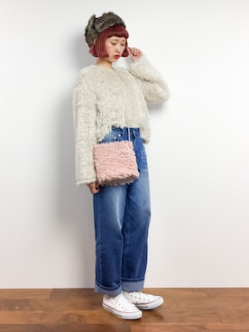 「mimis（ミイーミイーズ）のアイテム（帽子）」を使った、チョコビさん（レディース・154cm）の冬コーディネート