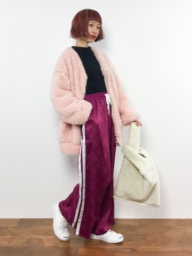 「ミックススタイル」｜「アイテム（ブルゾン）」を使った、チョコビさん（レディース・154cm）の冬コーディネート