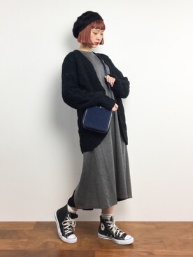 「PLAIN CLOTHING（プレーンクロージング）のアイテム（ハンチング/ベレー帽）」を使った、チョコビさん（レディース・154cm）の冬コーディネート