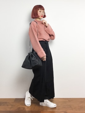 「coca（coca）（コカ）のセンタープリーツロングパンツ（その他パンツ）」を使った、チョコビさん（レディース・154cm）の冬コーディネート