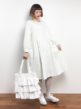 「フリルトート」｜「アイテム（ワンピース/ドレス）」を使った、チョコビさん（レディース・154cm）の冬コーディネート