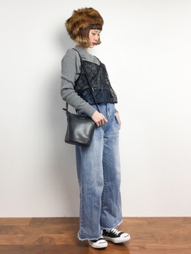 「SLOBE IENA（スローブイエナ）のアイテム（キャップ）」を使った、チョコビさん（レディース・154cm）の冬コーディネート
