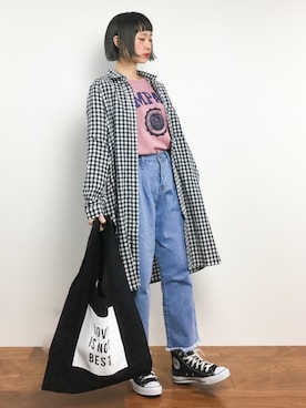 「rps（アールピーエス）のアイテム（シャツワンピース）」を使った、チョコビさん（レディース・154cm）の春コーディネート