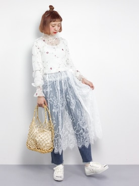 「Casselini（キャセリーニ）の【Casselini(キャセリーニ)】メタリックネットトートバッグ（トートバッグ）」を使った、チョコビさん（レディース・154cm）の春コーディネート