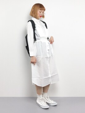 「haco!（ハコ）のアイテム（シャツワンピース）」を使った、チョコビさん（レディース・154cm）の春コーディネート