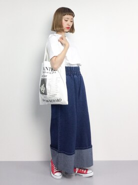 「WC（ダブル シー）のアイテム（デニムパンツ）」を使った、チョコビさん（レディース・154cm）の夏コーディネート