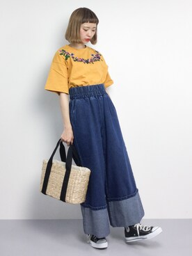 「WC（ダブル シー）のアイテム（デニムパンツ）」を使った、チョコビさん（レディース・154cm）の夏コーディネート