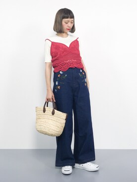 「MERLOT（メルロー）のアイテム（キャミソール）」を使った、チョコビさん（レディース・154cm）の夏コーディネート